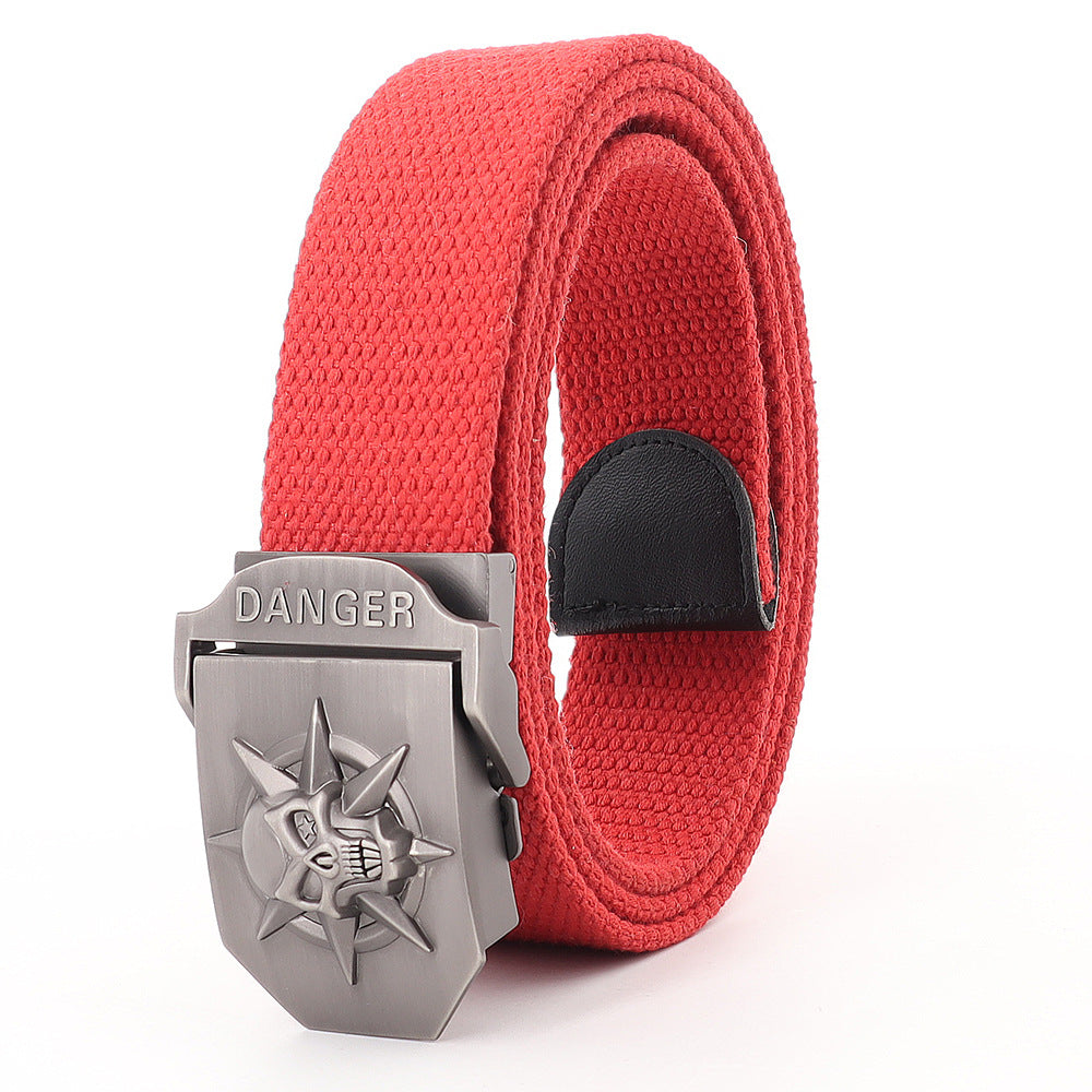 Panama Canal Zone Veterans - Skull Alloy Thickened Canvas Belt Lengthened Automatic Buckle
