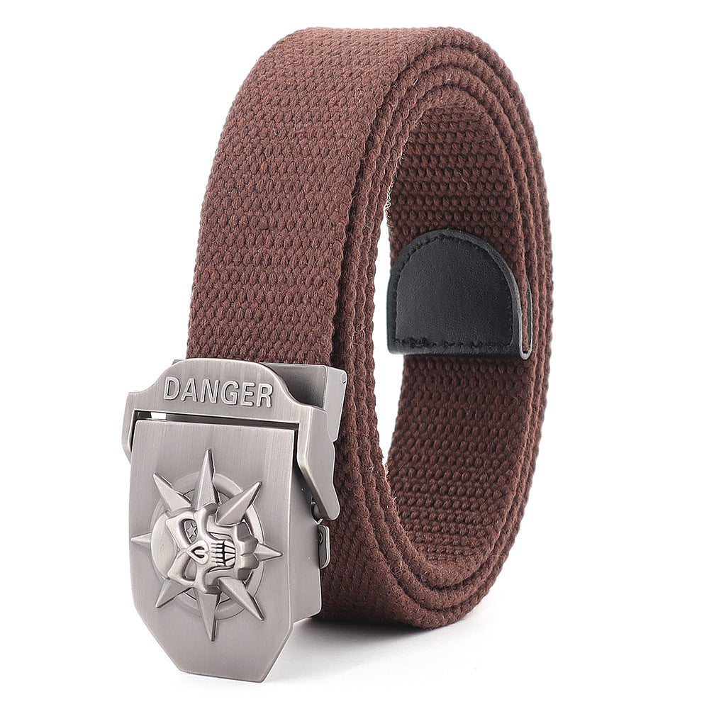 Panama Canal Zone Veterans - Skull Alloy Thickened Canvas Belt Lengthened Automatic Buckle