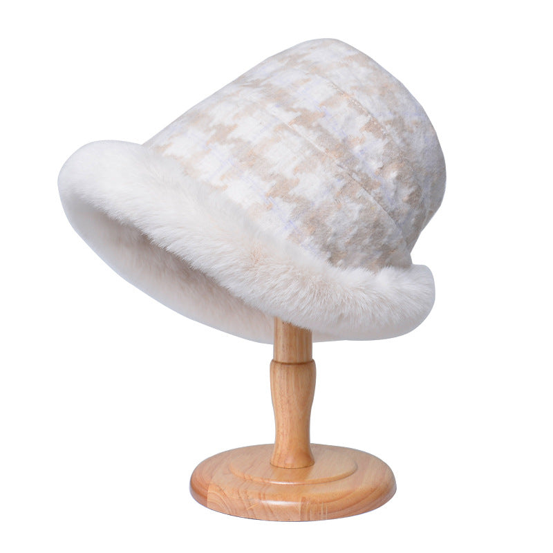 Women’s Hat - Houndstooth Ethnic Style Warm Thickened Bucket Hat
