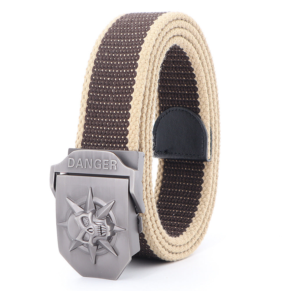 Panama Canal Zone Veterans - Skull Alloy Thickened Canvas Belt Lengthened Automatic Buckle