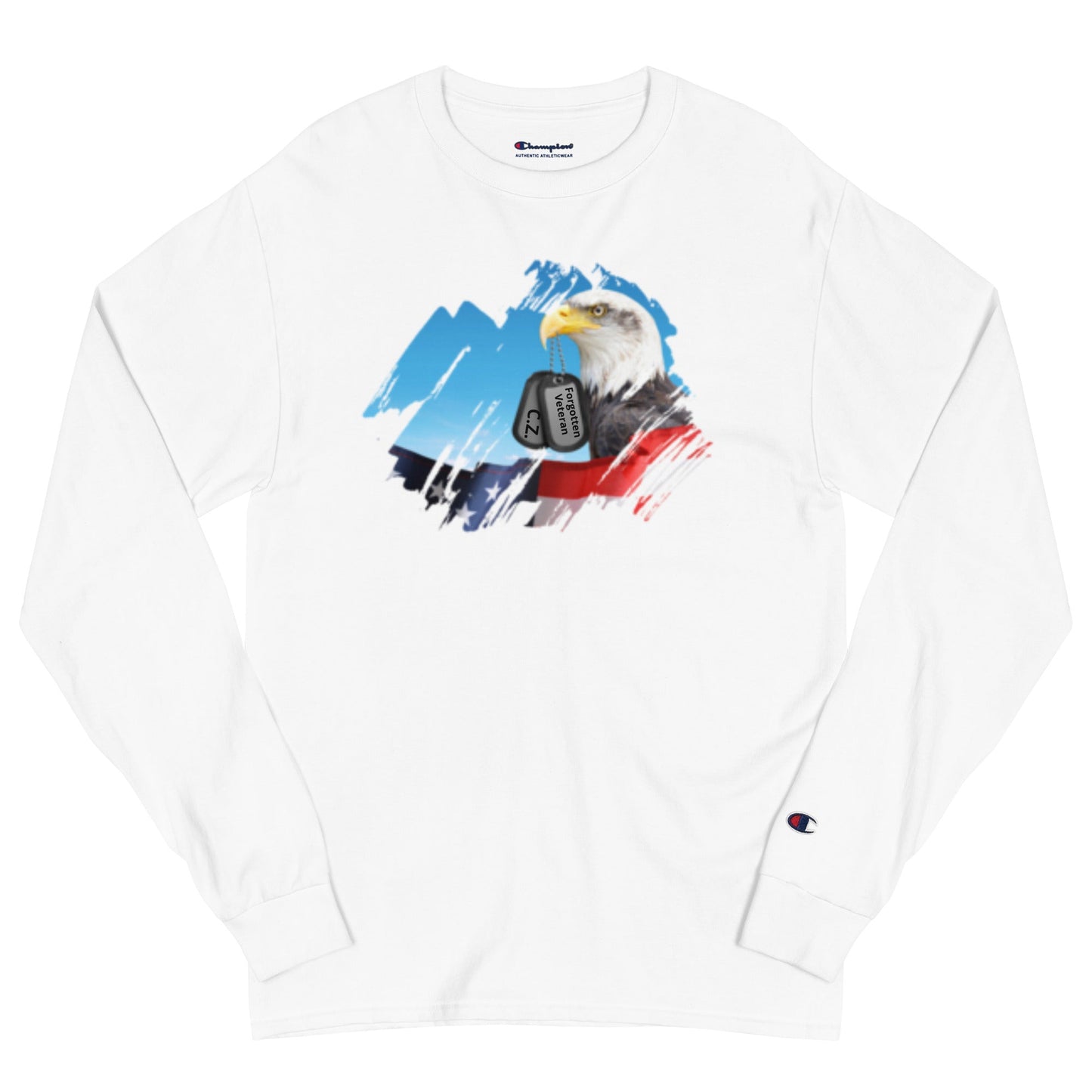 Men's Champion Long Sleeve Shirt Forgotten CZ Veteran flag design
