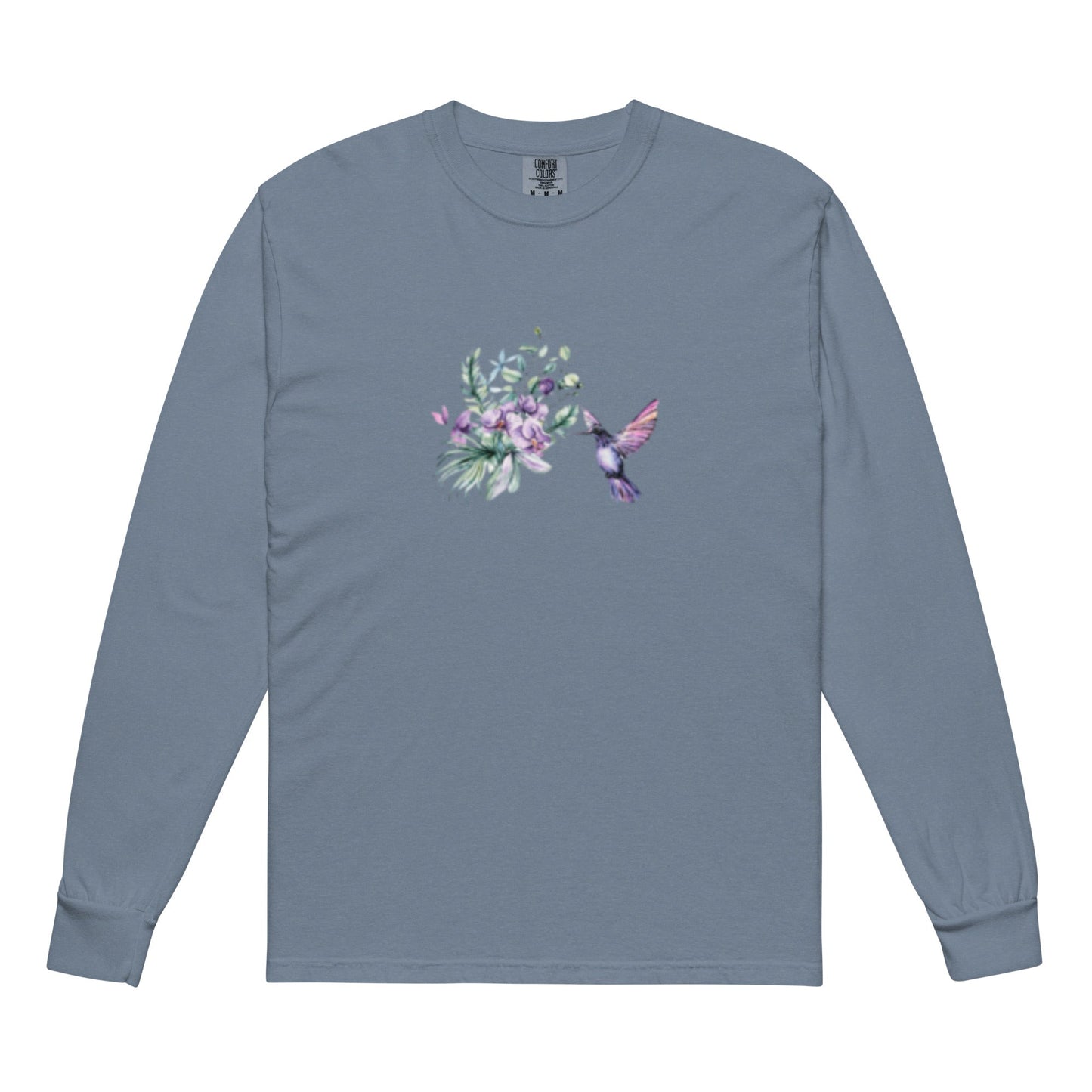 Garment-dyed heavyweight long-sleeve shirt Hummingbird design No.2