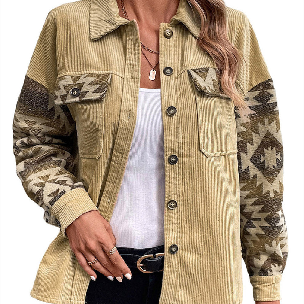 Women’s Jacket - Fashion Print Stitching Lapel Jacket