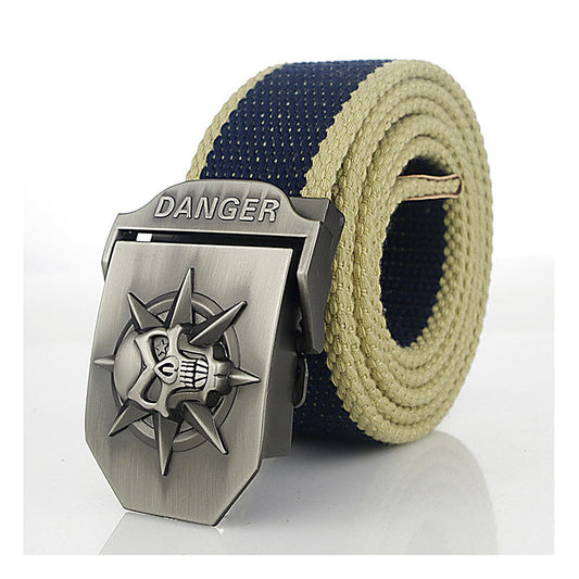 Panama Canal Zone Veterans - Skull Alloy Thickened Canvas Belt Lengthened Automatic Buckle
