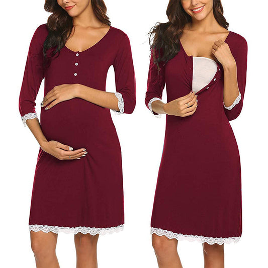 Maternity dress - Pregnant Women Breastfeeding Five-point Sleeve Dress