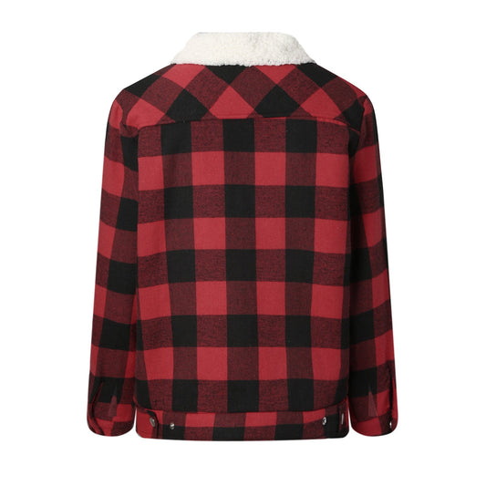 Women’s Winter Jacket - Red and Black Plaid fleece-lined jacet