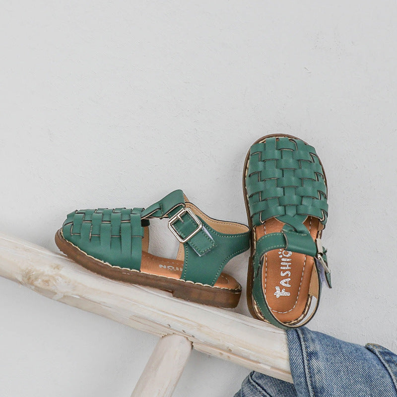 Children shoes  - Retro woven solid color girls shoes