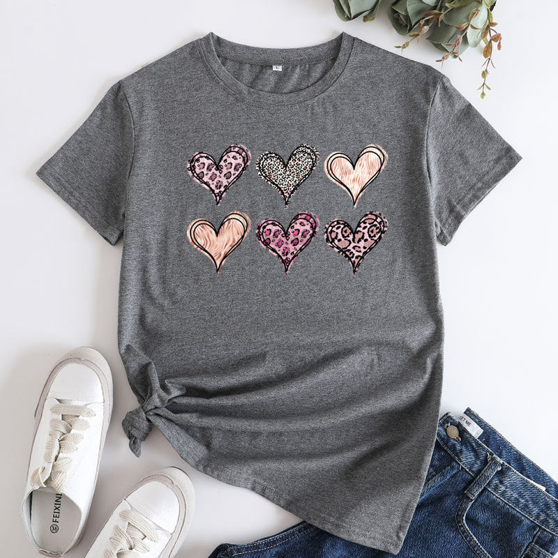 Women’s Tshirt - Women's Fashion Casual Love Printed Cotton Round Neck Short Sleeve
