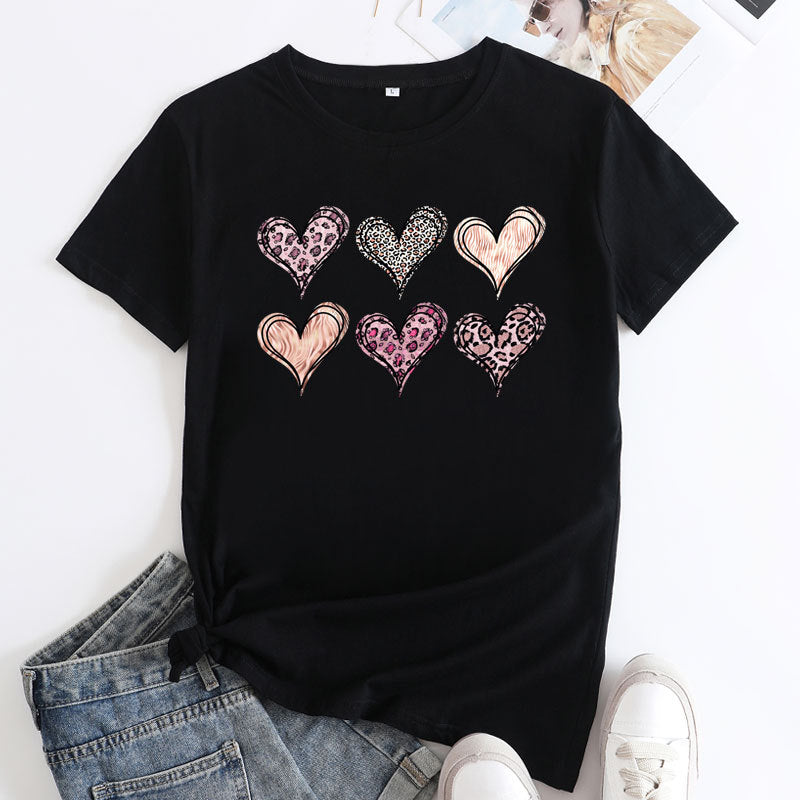 Women’s Tshirt - Women's Fashion Casual Love Printed Cotton Round Neck Short Sleeve