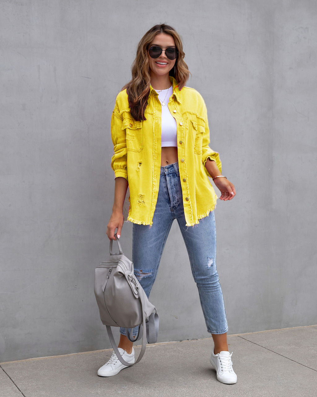 Women’s Jacket - Fashion Ripped Shirt Jacket Female Autumn And Spring Casual Tops Womens Clothing