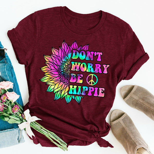 Women's Sunflower Pattern Printed Short-sleeved T-shirt