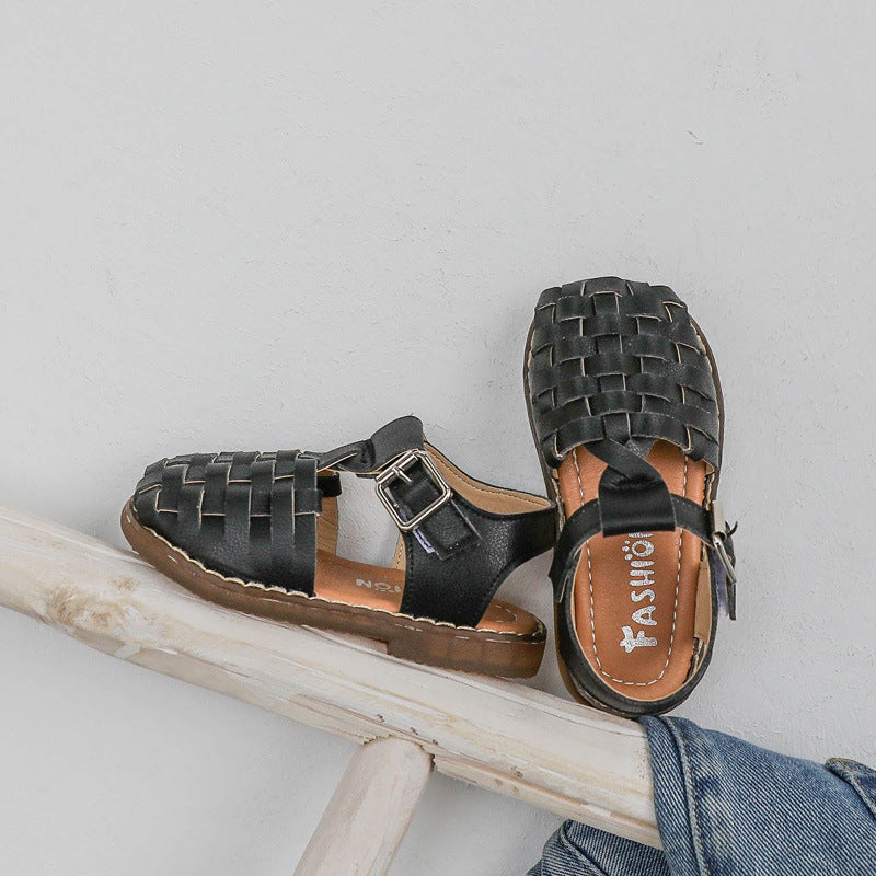 Children shoes  - Retro woven solid color girls shoes