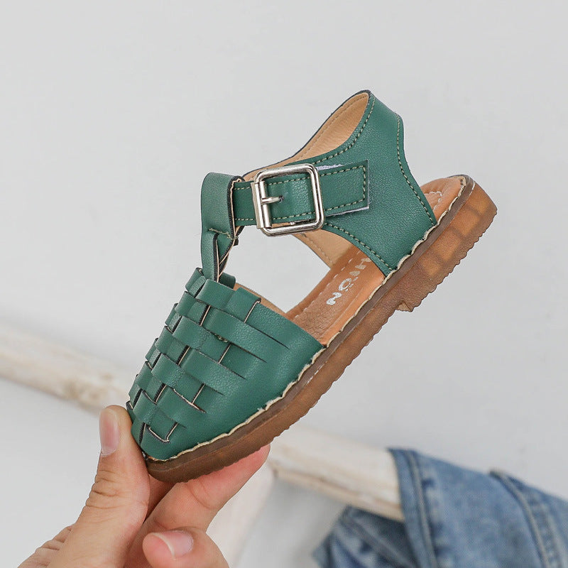 Children shoes  - Retro woven solid color girls shoes