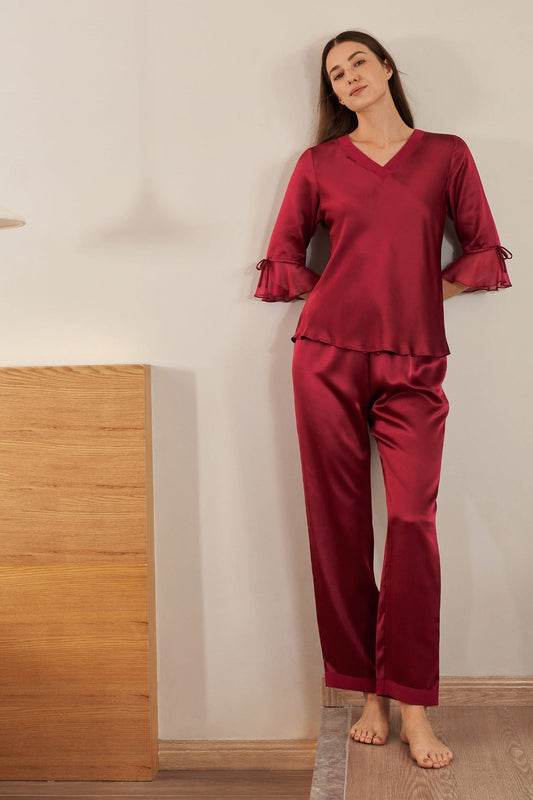 Laced Women Silk Pajama Set