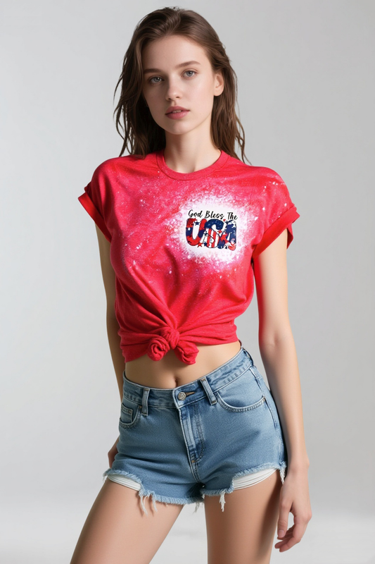 Women's Crew Neck God Bless The Usa Tie Dye T-Shirt