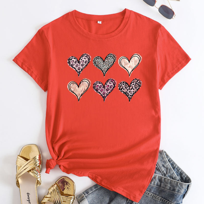 Women’s Tshirt - Women's Fashion Casual Love Printed Cotton Round Neck Short Sleeve