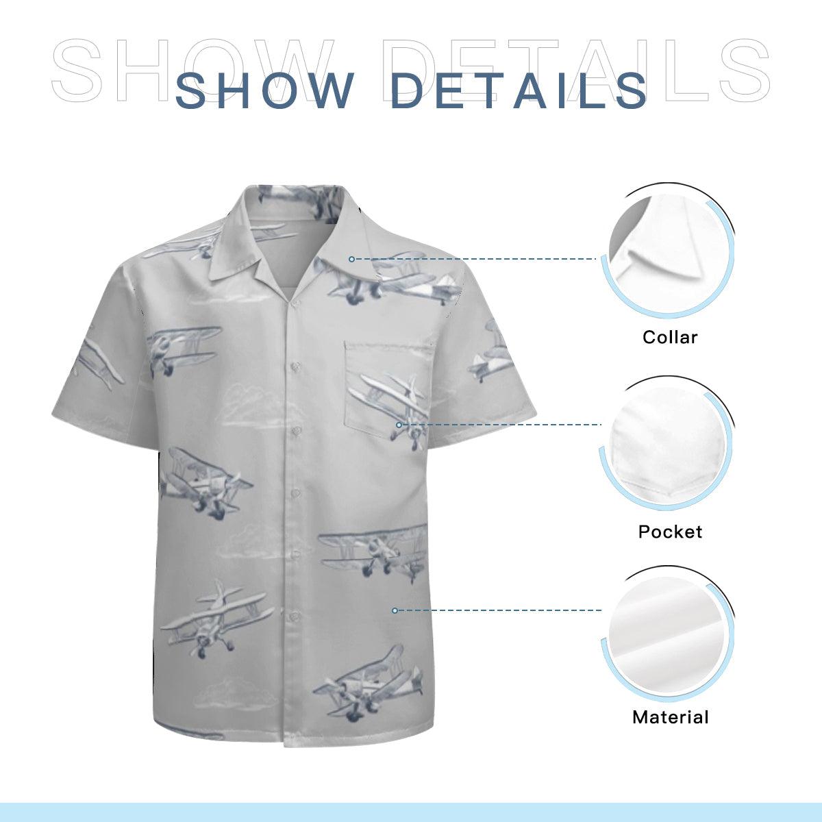 Hawaiian shirt - grey with airplanes