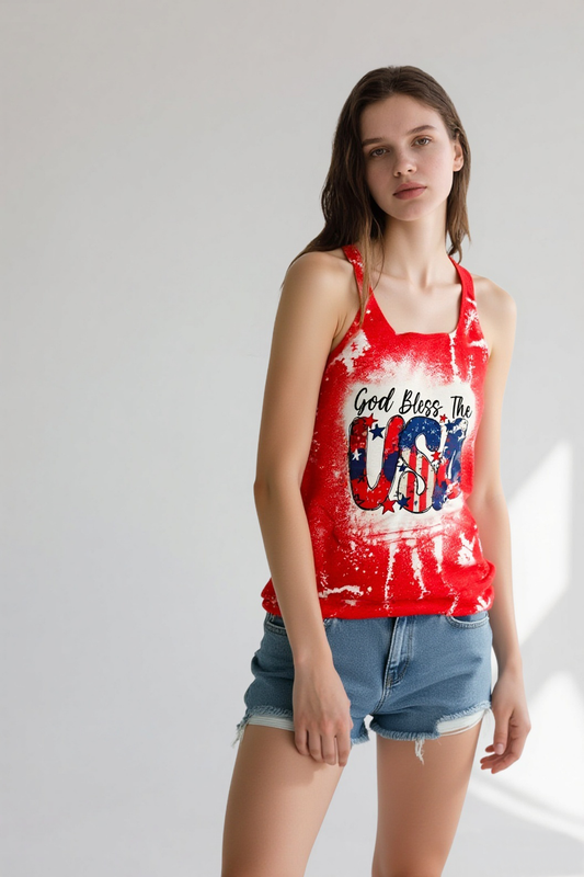 God Bless The USA Print Crew Neck Tank Top