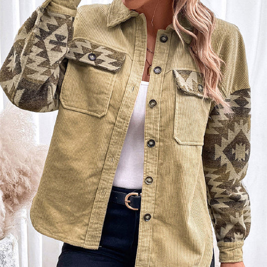 Women’s Jacket - Fashion Print Stitching Lapel Jacket