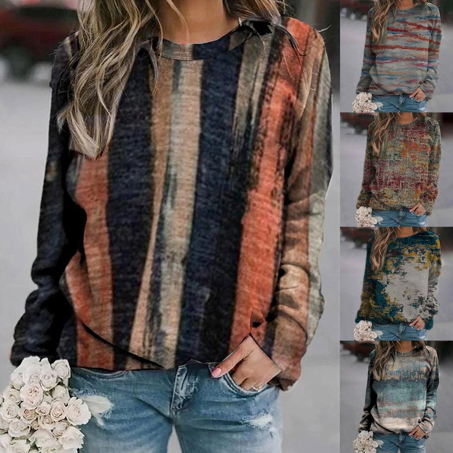 Women’s Long sleeve Tshirt - Frauen Casual Print Sweatshirt