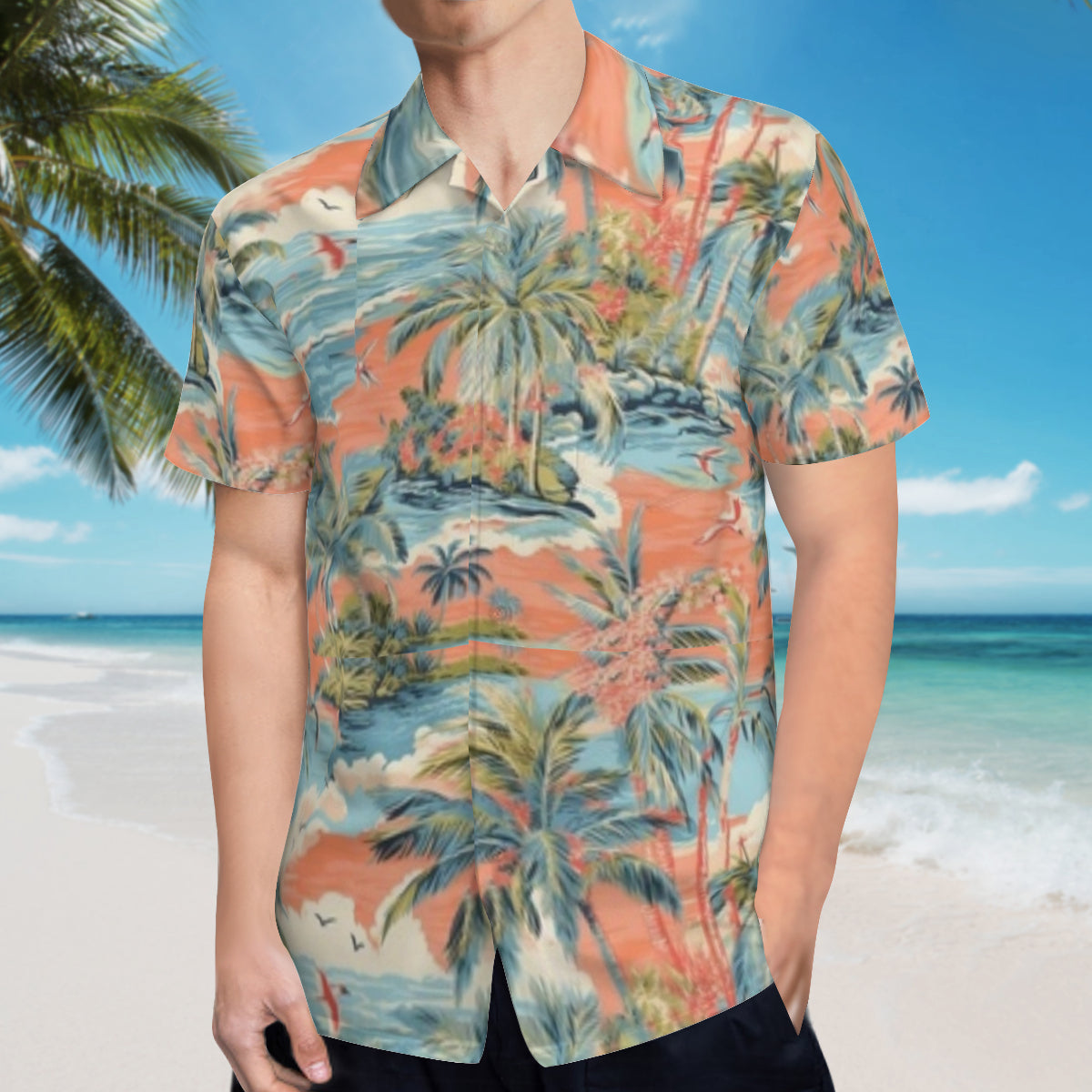 Hawaiian shirt - Orange and blue scene