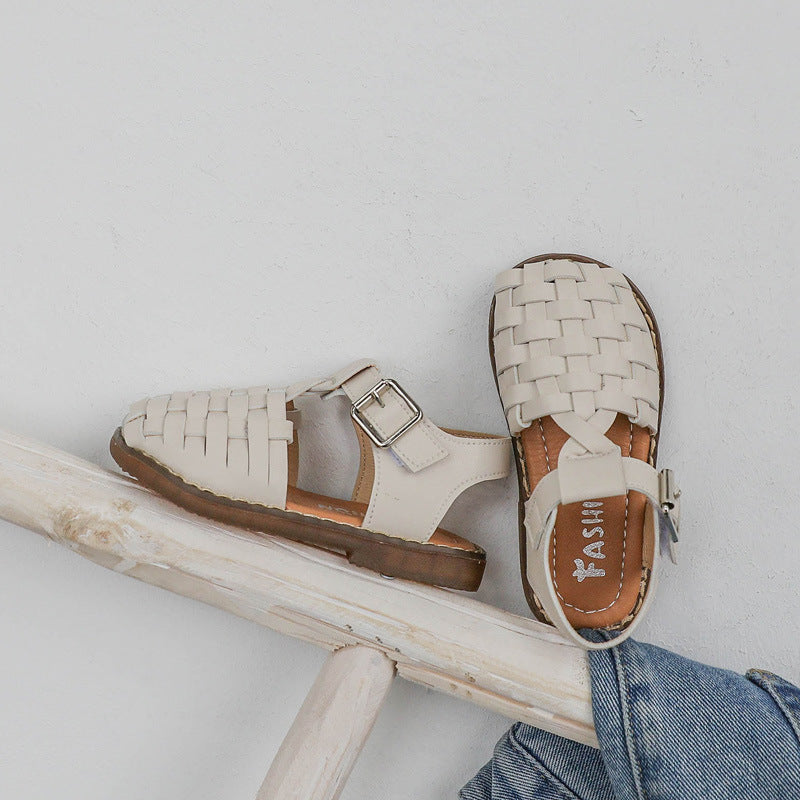 Children shoes  - Retro woven solid color girls shoes