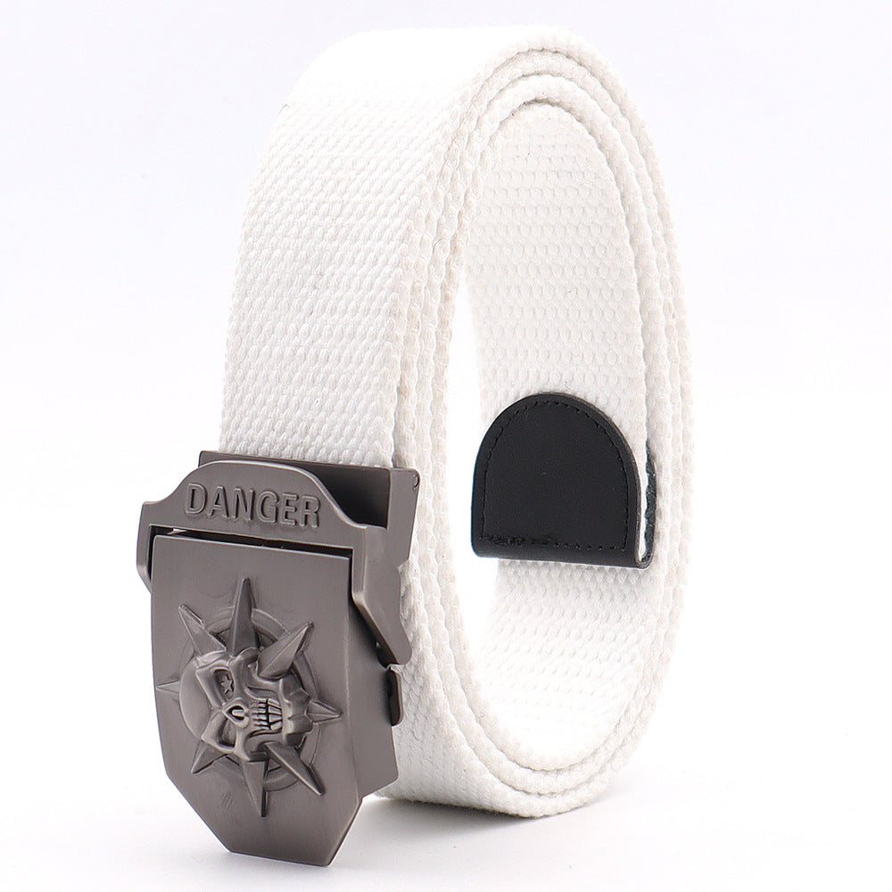 Panama Canal Zone Veterans - Skull Alloy Thickened Canvas Belt Lengthened Automatic Buckle