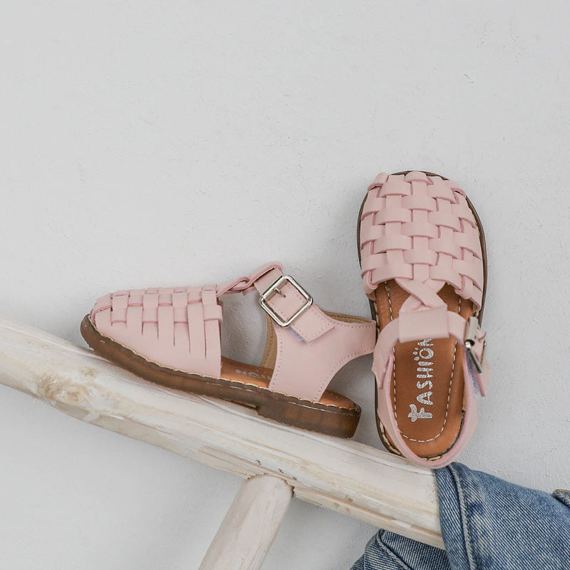 Children shoes  - Retro woven solid color girls shoes