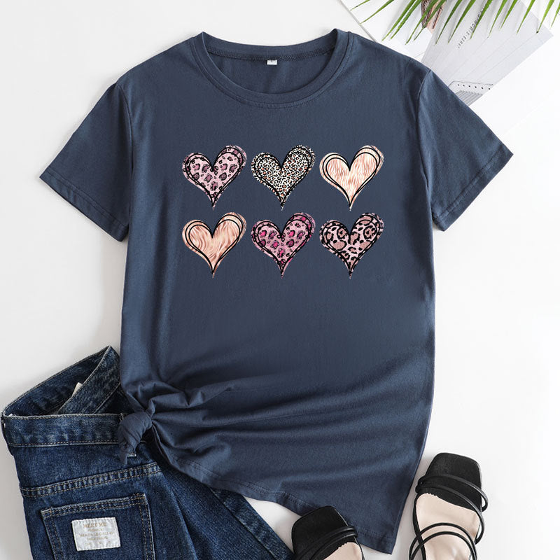 Women’s Tshirt - Women's Fashion Casual Love Printed Cotton Round Neck Short Sleeve