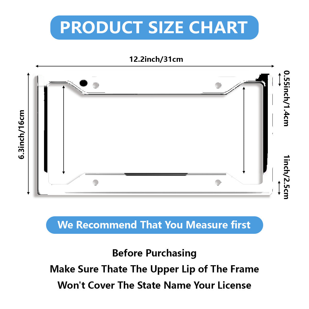 U.S. Standard 4-hole license plate frame holder