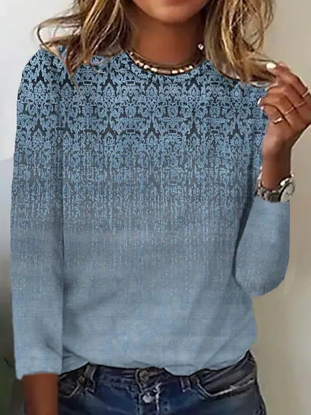 Women’s Long sleeve Tshirt - Round Neck T-shirt Casual Dotted Printed Long Sleeve