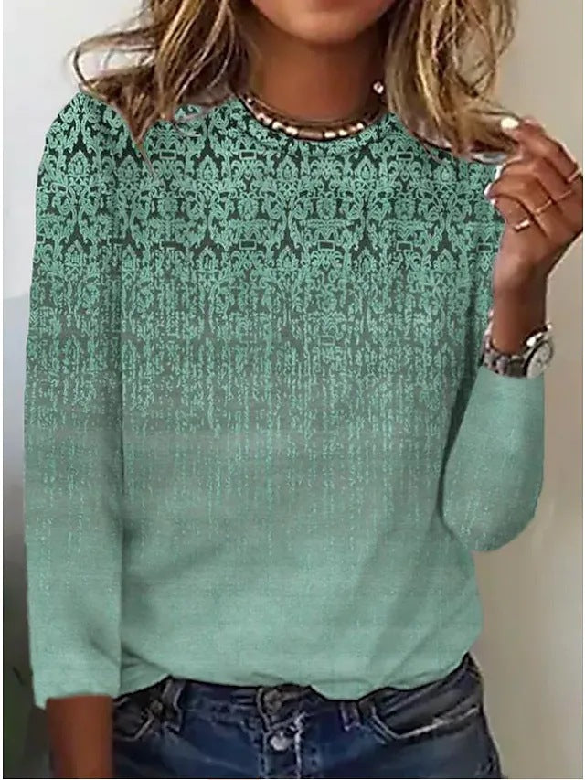 Women’s Long sleeve Tshirt - Round Neck T-shirt Casual Dotted Printed Long Sleeve