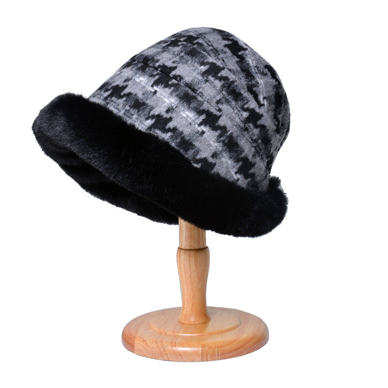 Women’s Hat - Houndstooth Ethnic Style Warm Thickened Bucket Hat