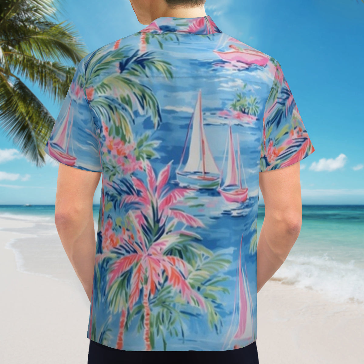 Hawaiian shirt - pink and blue hawaiian scene