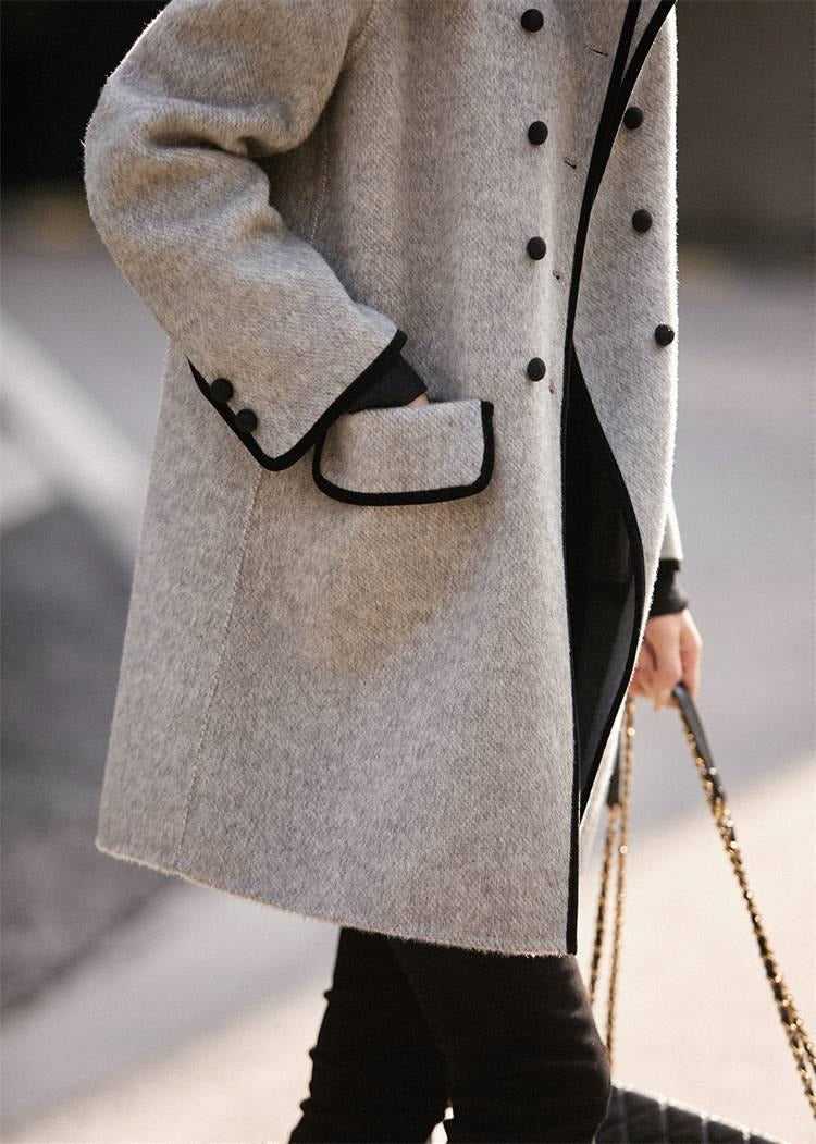 Women’s Jacket - Casual Contrast Color Peter Pan Collar Woolen Coat