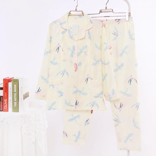Women’s Pajamas - Spring And Autumn Pure Cotton Gauze Thin and comfortable PJs