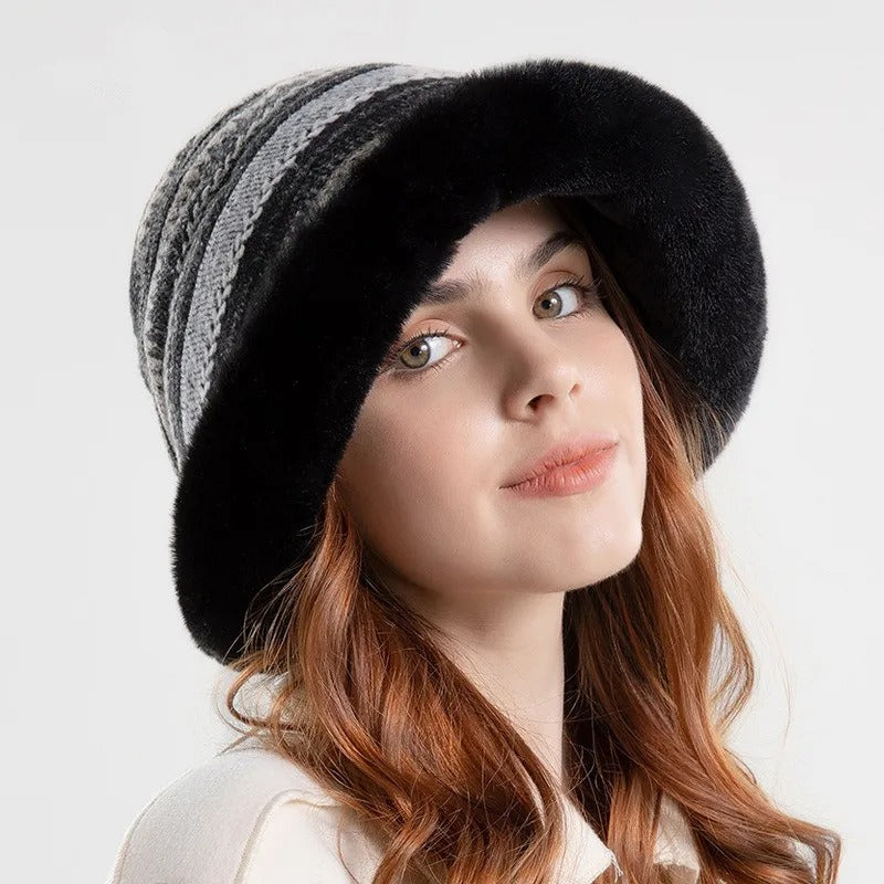 Women’s Hat - Houndstooth Ethnic Style Warm Thickened Bucket Hat