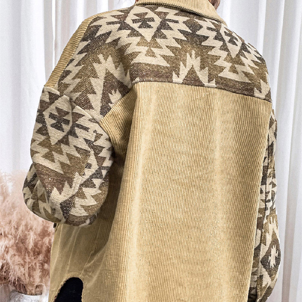 Women’s Jacket - Fashion Print Stitching Lapel Jacket