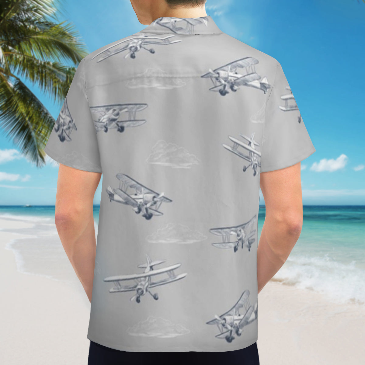 Hawaiian shirt - grey with airplanes