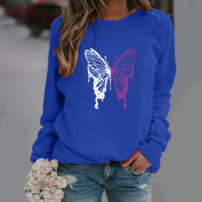 Women’s Long sleeve Tshirt  - Fashion Colorized Butterfly Round Neck Sports Top