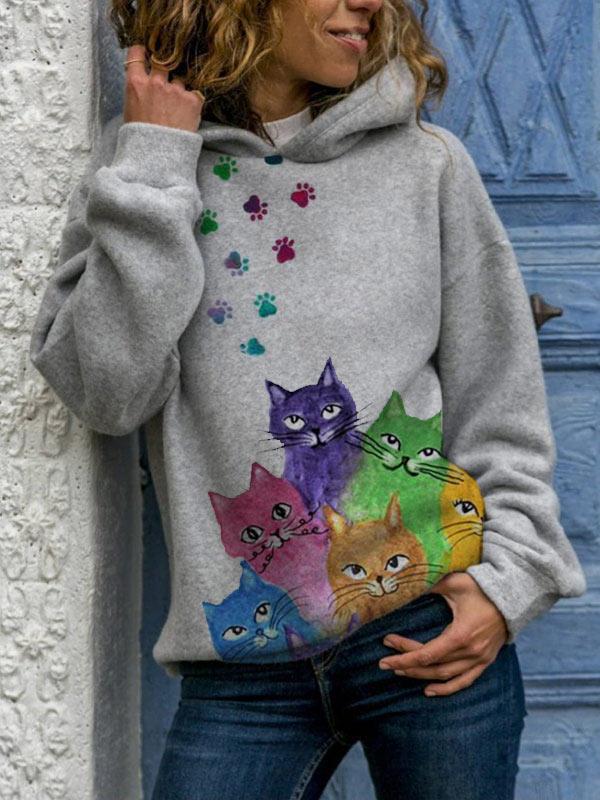 Women’s Sweater - Hooded Long Sleeve Digital Printing Loose Casual Sweater For Women