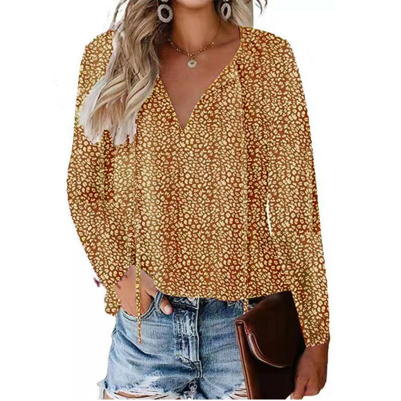 Women’s Floral Casual V-neck Chiffon Shirt Loose And Simple