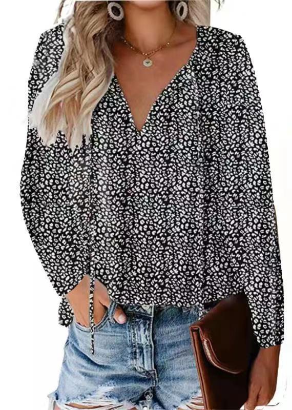 Women’s Floral Casual V-neck Chiffon Shirt Loose And Simple