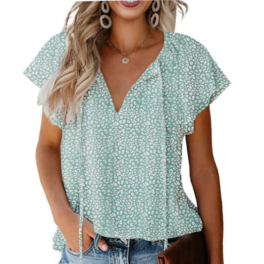 Women’s Floral Casual V-neck Chiffon Shirt Loose And Simple