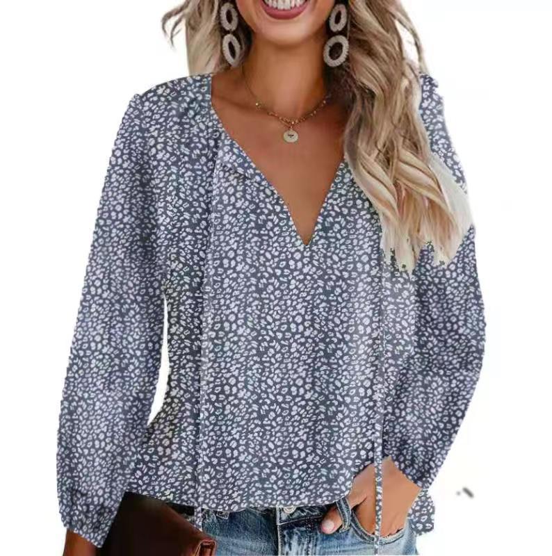 Women’s Floral Casual V-neck Chiffon Shirt Loose And Simple