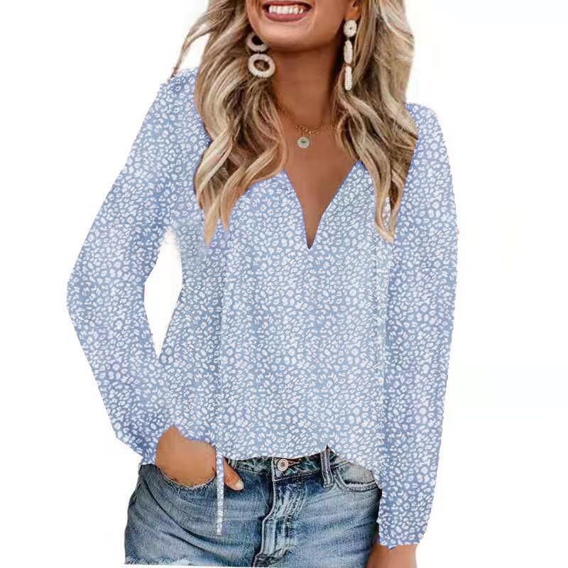 Women’s Floral Casual V-neck Chiffon Shirt Loose And Simple