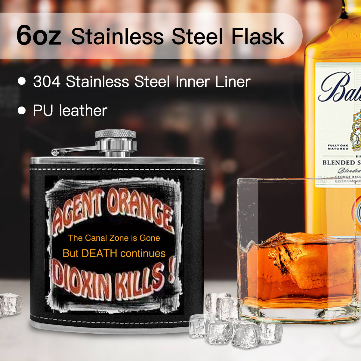 Panama Canal Zone veteran Flask 6 oz - Dioxin Kills
