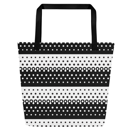 All-Over Print Large Tote Bag polka dot black and white