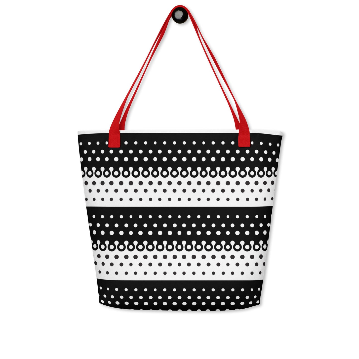 All-Over Print Large Tote Bag polka dot black and white