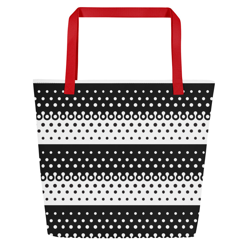 All-Over Print Large Tote Bag polka dot black and white